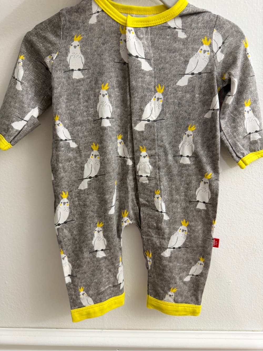 Magnetic Me Whoo Hoo Cockatoo Modal Footie NB Yellow Trim